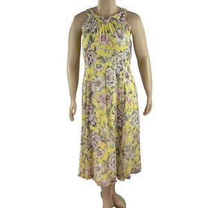 Tommy Hilfiger Yellow Floral Midi Dress Sleeveless Size 16